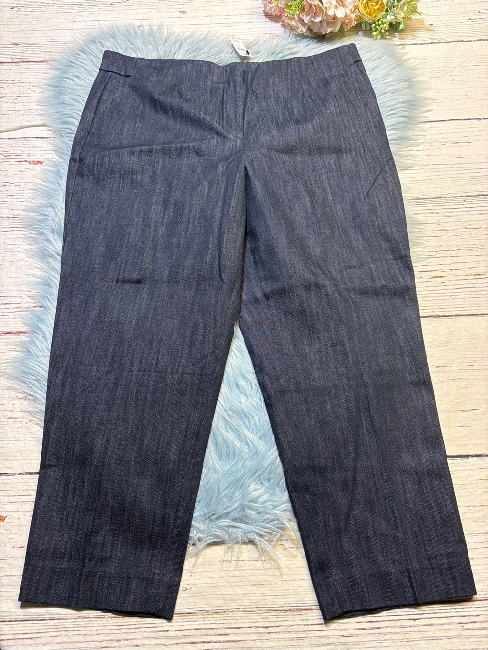 NWT Talbots Navy Wide Leg Refined Denim Trouser Pants sz 16P